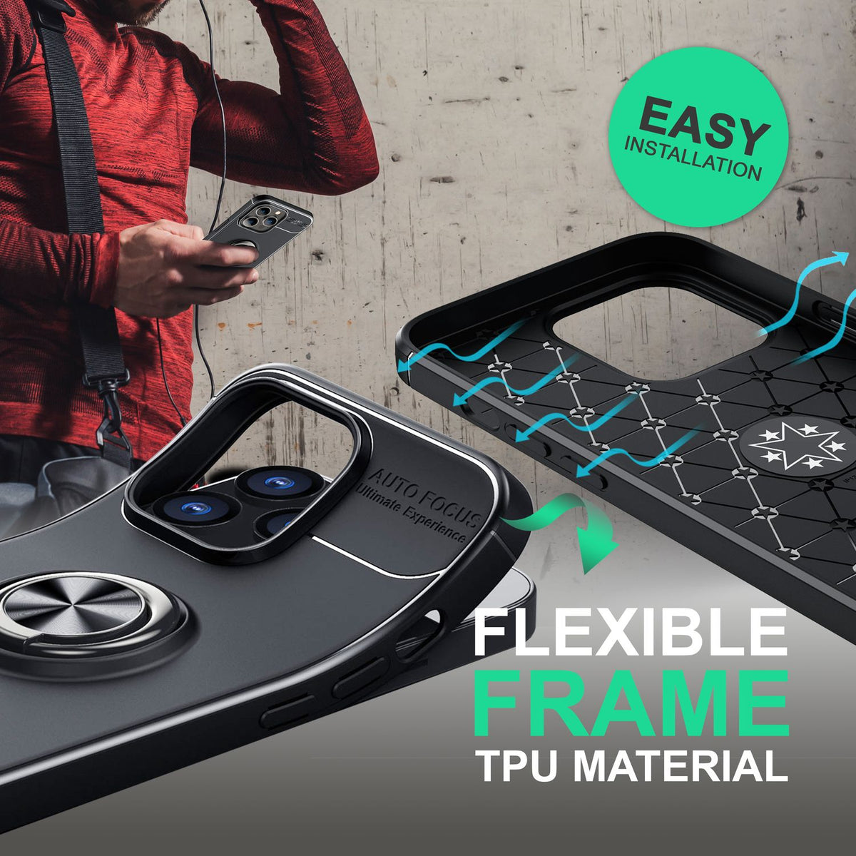 NALIA Ringhülle für iPhone 14 Pro – Ring-Ständer 360° & für Magnet-Halter – GRIP360 (Mattiertes Silikon Case) – Marke aus Berlin