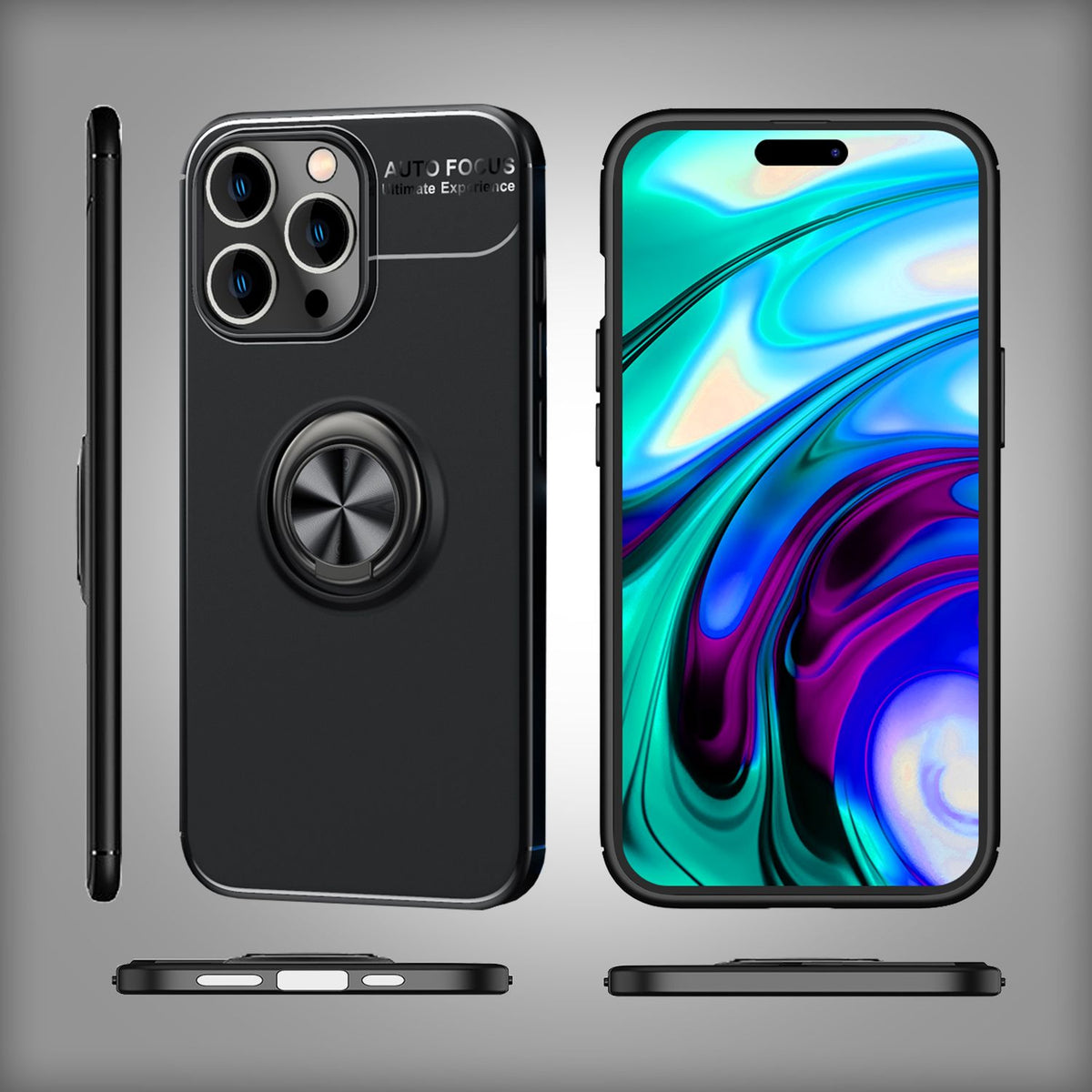 NALIA Ringhülle für iPhone 14 Pro – Ring-Ständer 360° & für Magnet-Halter – GRIP360 (Mattiertes Silikon Case) – Marke aus Berlin