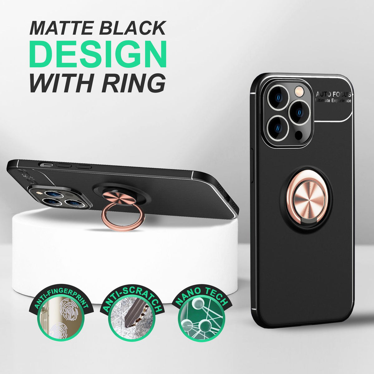 NALIA Ringhülle für iPhone 14 Pro – Ring-Ständer 360° & für Magnet-Halter – GRIP360 (Mattiertes Silikon Case) – Marke aus Berlin