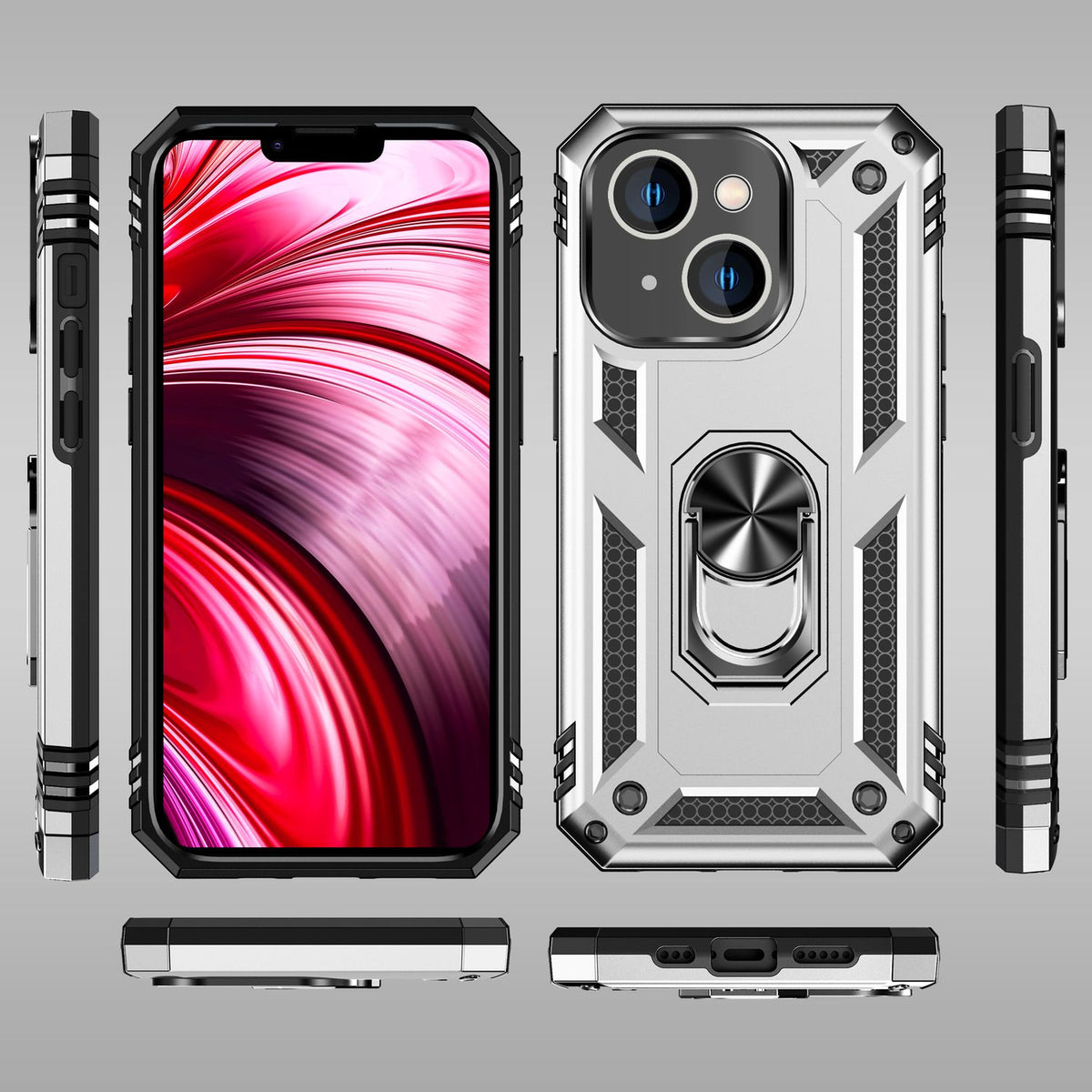 NALIA Panzerhülle für iPhone 14 – Ring-Ständer 360° & Magnet-Halterung Kompatibel – RINGDEFEND (Stoßfestes Outdoor Case) – Marke aus Berlin
