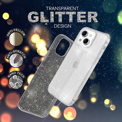 NALIA Glitzerhülle für iPhone 14 – Funkelndes Silikon Case – DAZZLIN (Transparent & Stoßfest) – Marke aus Berlin
