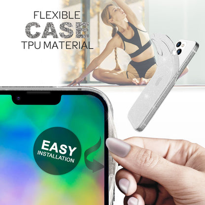 NALIA Glitzerhülle für iPhone 14 – Funkelndes Silikon Case – DAZZLIN (Transparent & Stoßfest) – Marke aus Berlin