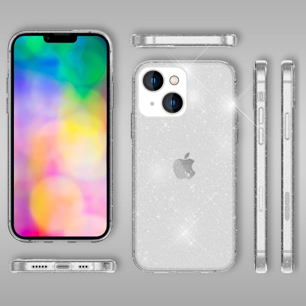 NALIA Glitzerhülle für iPhone 14 – Funkelndes Silikon Case – DAZZLIN (Transparent & Stoßfest) – Marke aus Berlin