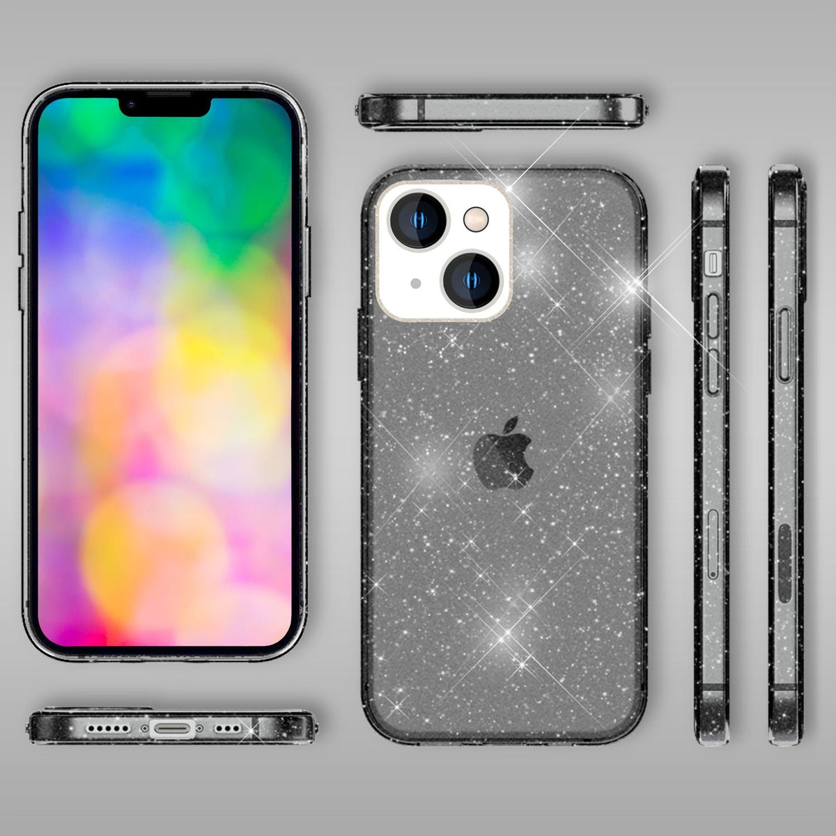 NALIA Glitzerhülle für iPhone 14 – Funkelndes Silikon Case – DAZZLIN (Transparent & Stoßfest) – Marke aus Berlin