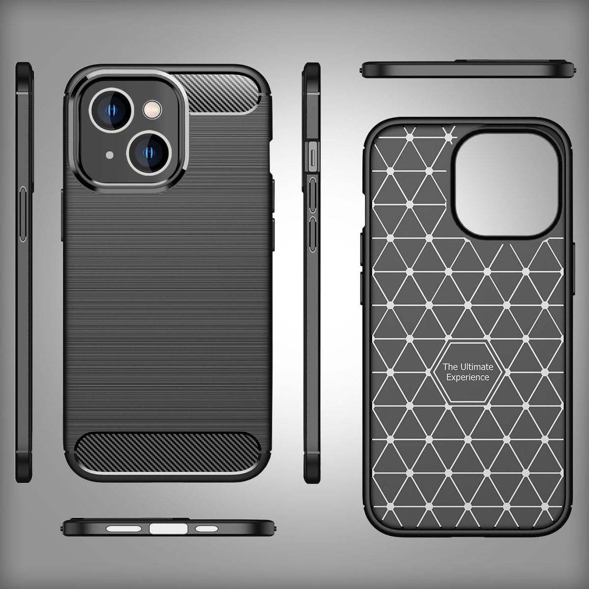 NALIA Silikonhülle für iPhone 14 – Rutschfest & Matt – VORTEX (Gebürstete Optik & Carbon Design) – Marke aus Berlin