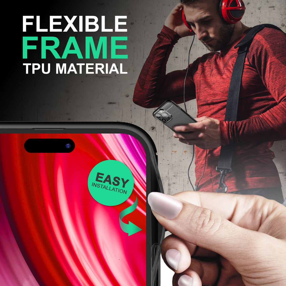 NALIA Silikonhülle für iPhone 14 Pro – Rutschfest & Matt – VORTEX (Gebürstete Optik & Carbon Design) – Marke aus Berlin