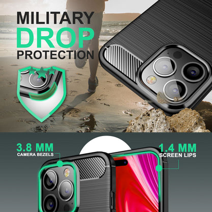 NALIA Silikonhülle für iPhone 14 Pro Max – Rutschfest & Matt – VORTEX (Gebürstete Optik & Carbon Design) – Marke aus Berlin