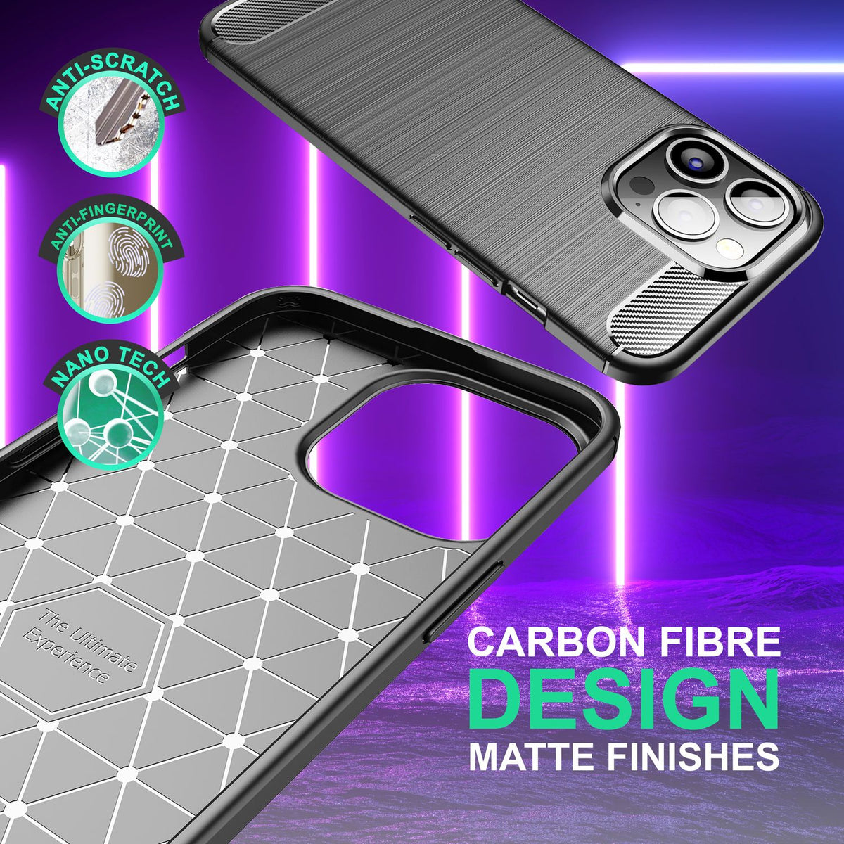 NALIA Silikonhülle für iPhone 14 Pro Max – Rutschfest & Matt – VORTEX (Gebürstete Optik & Carbon Design) – Marke aus Berlin