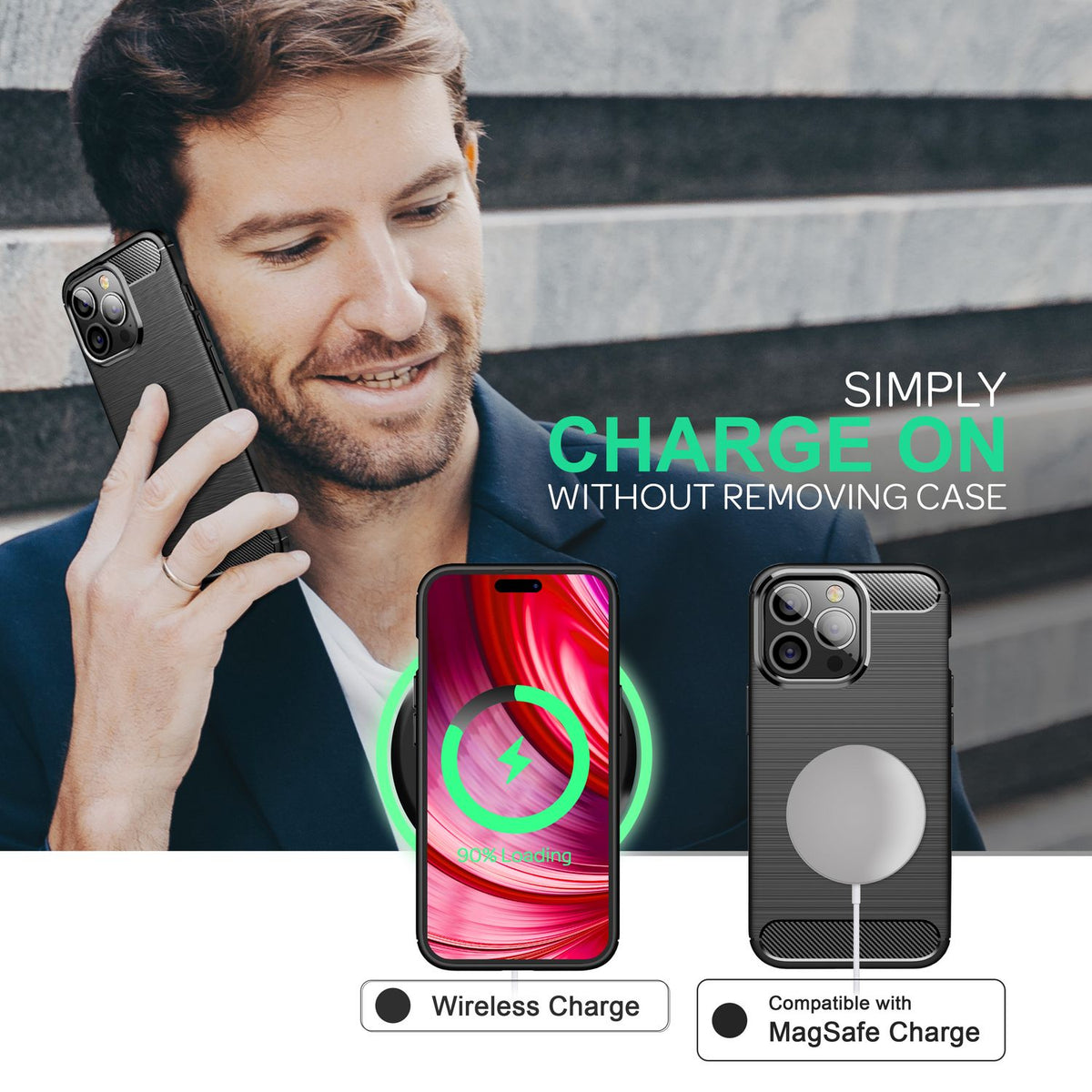 NALIA Silikonhülle für iPhone 14 Pro Max – Rutschfest & Matt – VORTEX (Gebürstete Optik & Carbon Design) – Marke aus Berlin