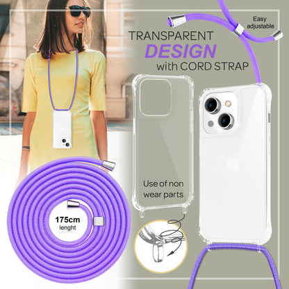 NALIA Handykette für iPhone 14 – Transparentes Hybrid-Case & Band – HANGIT PRO (Anti-Gelb Rückseite & Verstellbar) – Marke aus Berlin