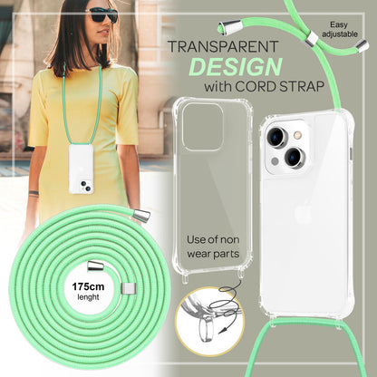 NALIA Handykette für iPhone 14 – Transparentes Hybrid-Case & Band – HANGIT PRO (Anti-Gelb Rückseite & Verstellbar) – Marke aus Berlin