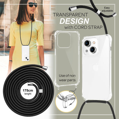 NALIA Handykette für iPhone 14 – Transparentes Hybrid-Case & Band – HANGIT PRO (Anti-Gelb Rückseite & Verstellbar) – Marke aus Berlin