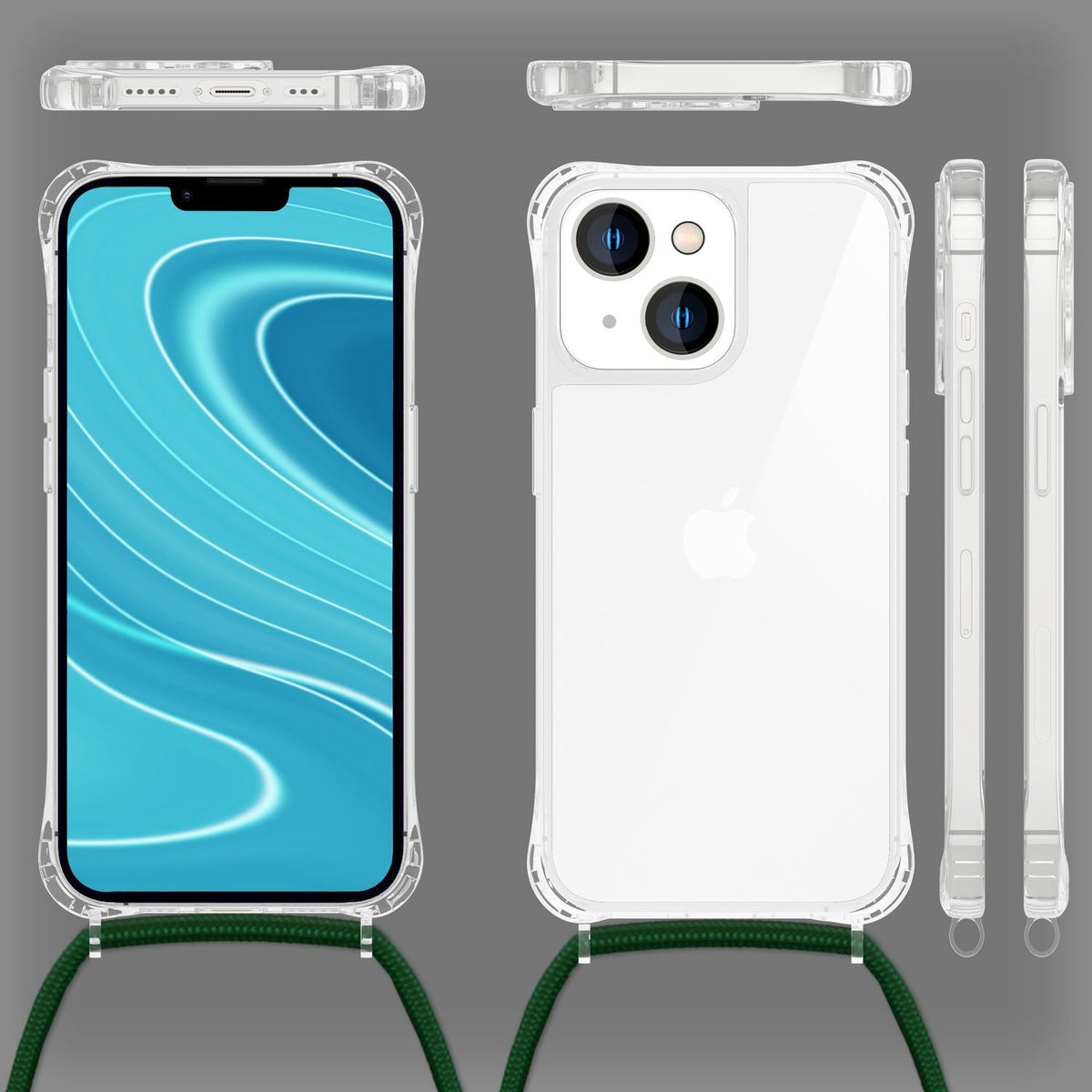 NALIA Handykette für iPhone 14 – Transparentes Hybrid-Case & Band – HANGIT PRO (Anti-Gelb Rückseite & Verstellbar) – Marke aus Berlin