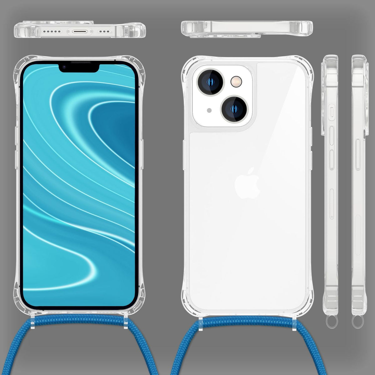 NALIA Handykette für iPhone 14 – Transparentes Hybrid-Case & Band – HANGIT PRO (Anti-Gelb Rückseite & Verstellbar) – Marke aus Berlin