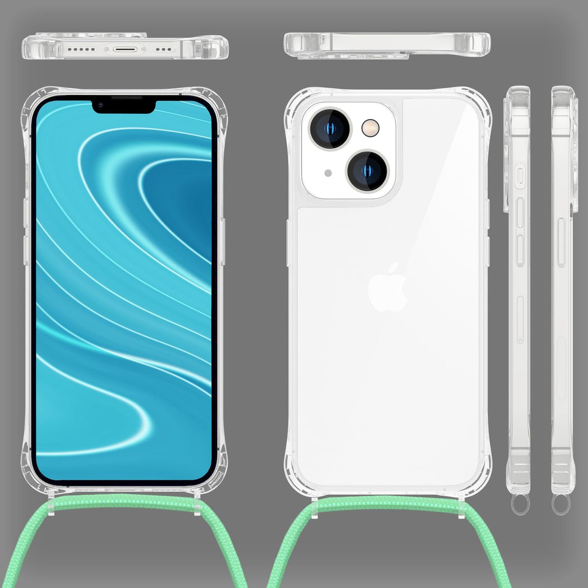 NALIA Handykette für iPhone 14 – Transparentes Hybrid-Case & Band – HANGIT PRO (Anti-Gelb Rückseite & Verstellbar) – Marke aus Berlin