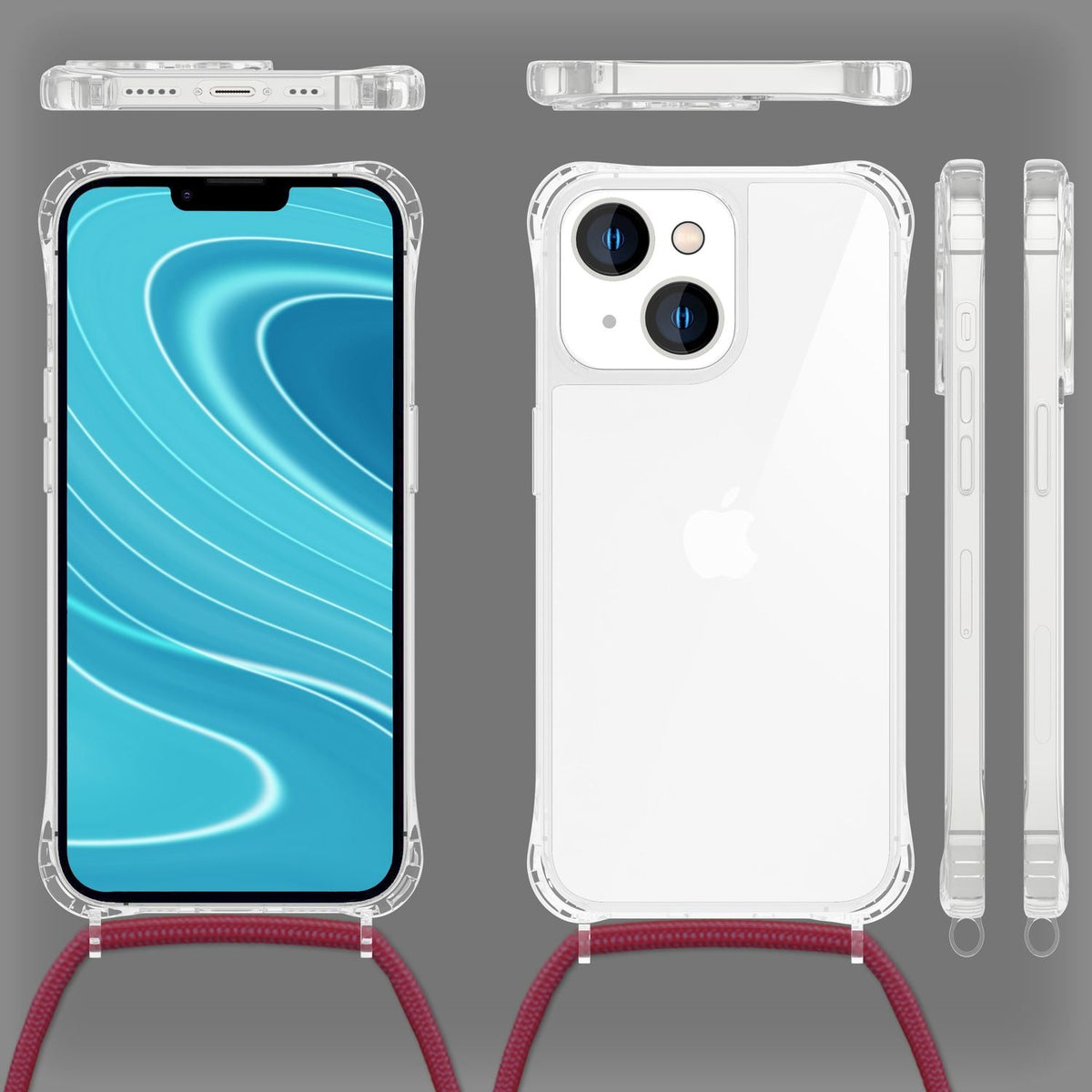 NALIA Handykette für iPhone 14 – Transparentes Hybrid-Case & Band – HANGIT PRO (Anti-Gelb Rückseite & Verstellbar) – Marke aus Berlin