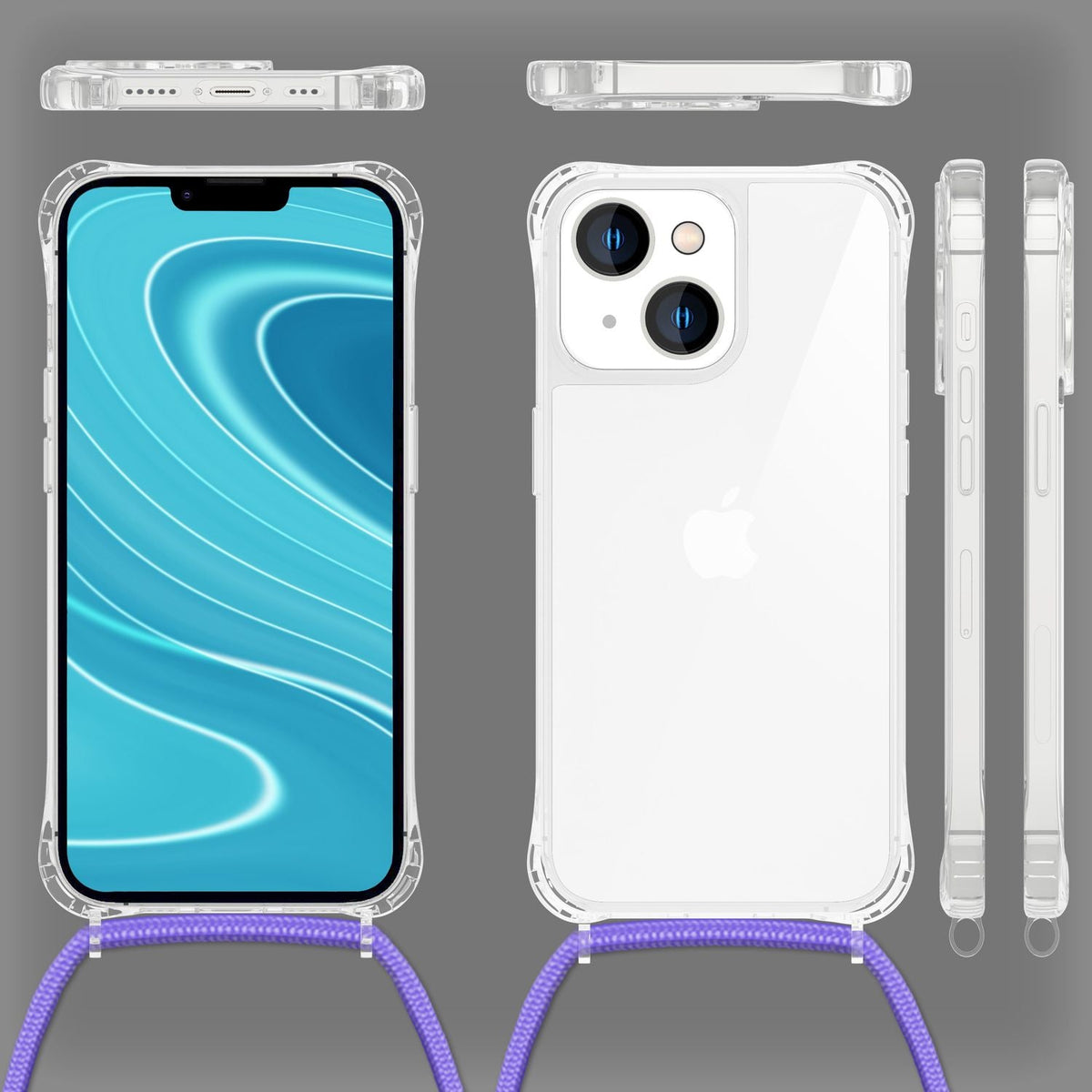 NALIA Handykette für iPhone 14 Plus – Transparentes Hybrid-Case & Band – HANGIT PRO (Anti-Gelb Rückseite & Verstellbar) – Marke aus Berlin