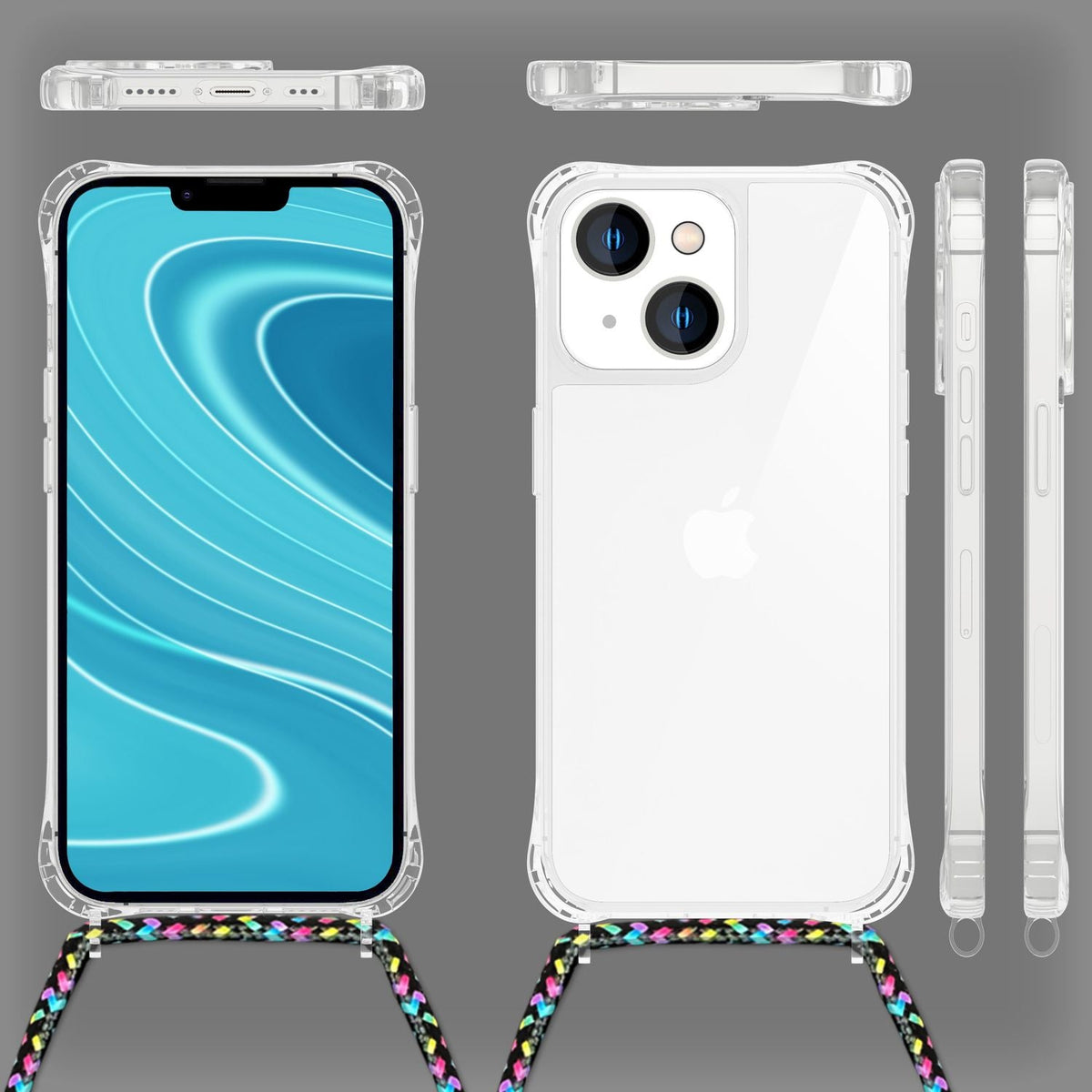 NALIA Handykette für iPhone 14 Plus – Transparentes Hybrid-Case & Band – HANGIT PRO (Anti-Gelb Rückseite & Verstellbar) – Marke aus Berlin