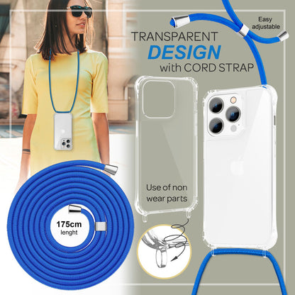 NALIA Handykette für iPhone 14 Pro – Transparentes Hybrid-Case & Band – HANGIT PRO (Anti-Gelb Rückseite & Verstellbar) – Marke aus Berlin