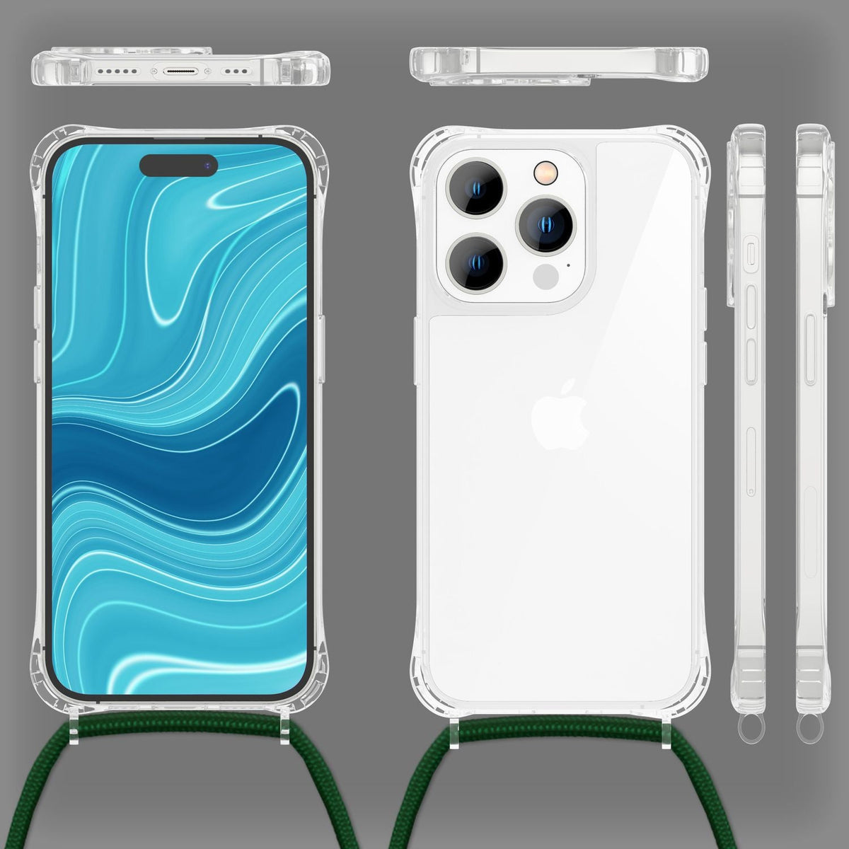 NALIA Handykette für iPhone 14 Pro – Transparentes Hybrid-Case & Band – HANGIT PRO (Anti-Gelb Rückseite & Verstellbar) – Marke aus Berlin