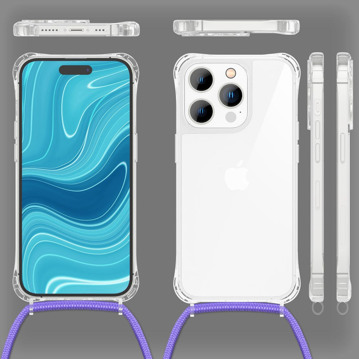 NALIA Handykette für iPhone 14 Pro – Transparentes Hybrid-Case & Band – HANGIT PRO (Anti-Gelb Rückseite & Verstellbar) – Marke aus Berlin