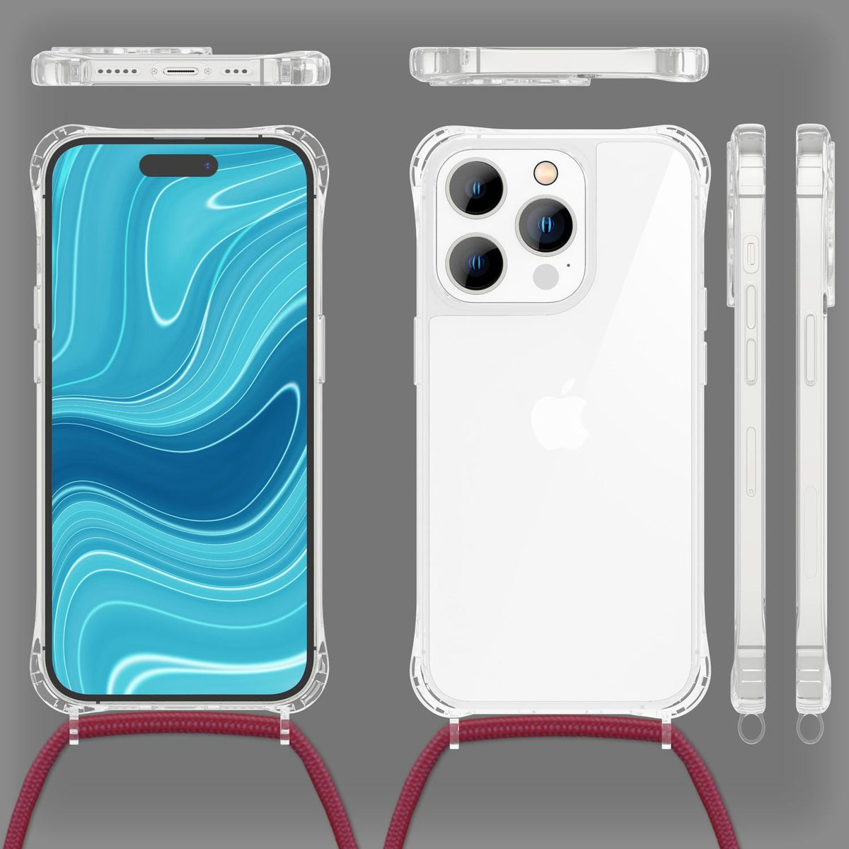 NALIA Handykette für iPhone 14 Pro – Transparentes Hybrid-Case & Band – HANGIT PRO (Anti-Gelb Rückseite & Verstellbar) – Marke aus Berlin