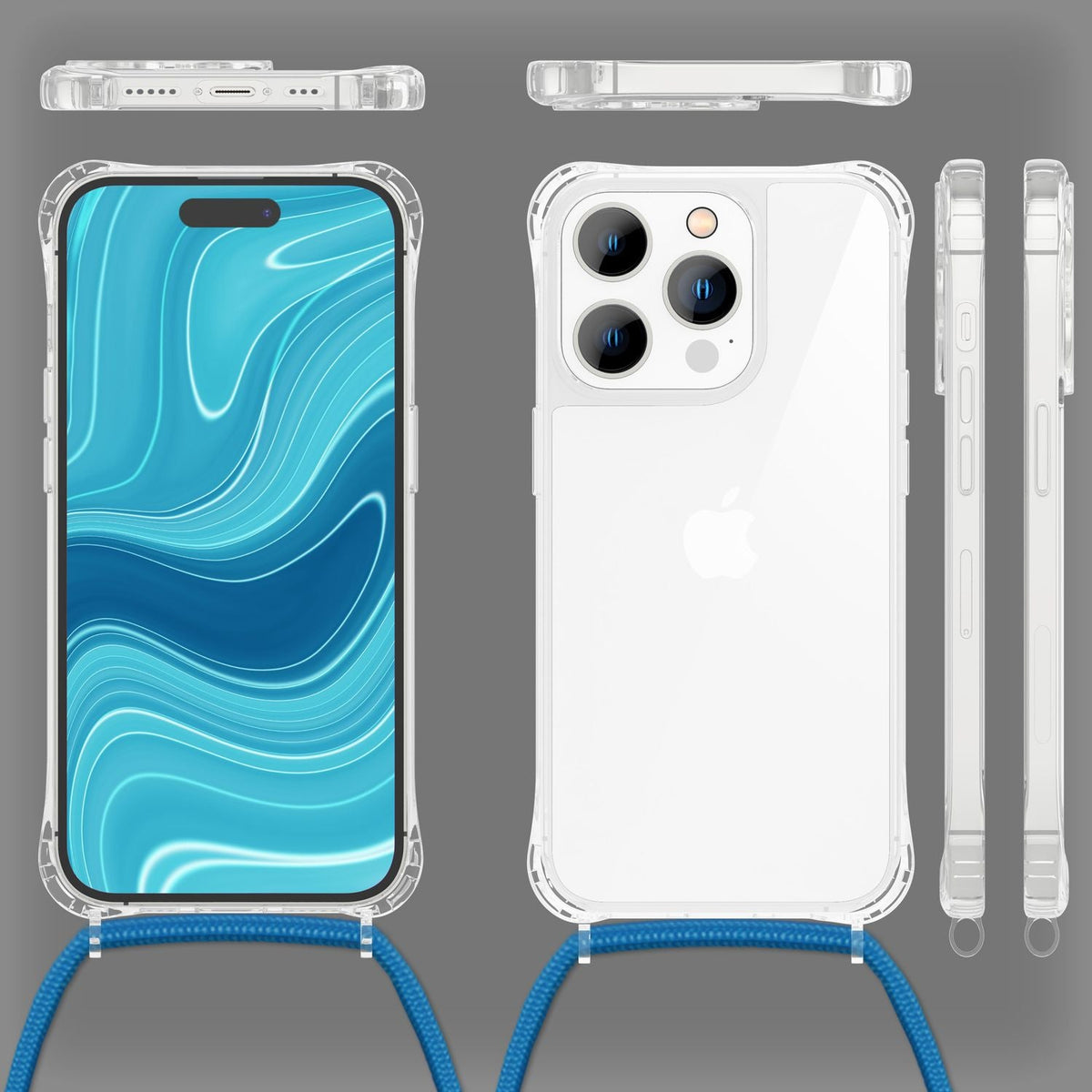 NALIA Handykette für iPhone 14 Pro Max – Transparentes Hybrid-Case & Band – HANGIT PRO (Anti-Gelb Rückseite & Verstellbar) – Marke aus Berlin