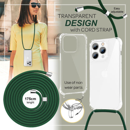 NALIA Handykette für iPhone 14 Pro Max – Transparentes Hybrid-Case & Band – HANGIT PRO (Anti-Gelb Rückseite & Verstellbar) – Marke aus Berlin