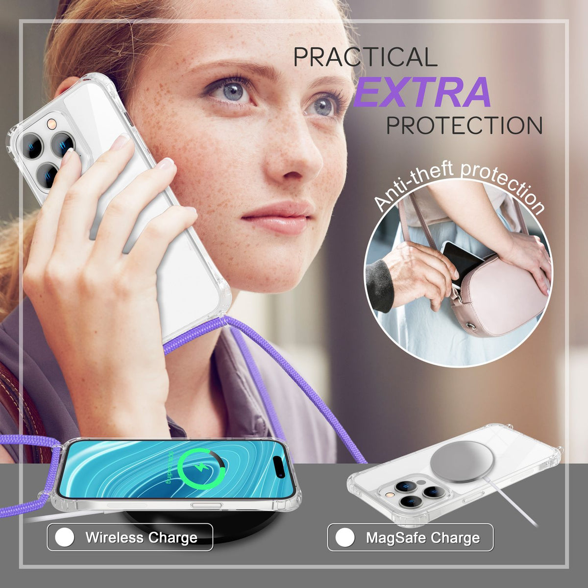 NALIA Handykette für iPhone 14 Pro Max – Transparentes Hybrid-Case & Band – HANGIT PRO (Anti-Gelb Rückseite & Verstellbar) – Marke aus Berlin