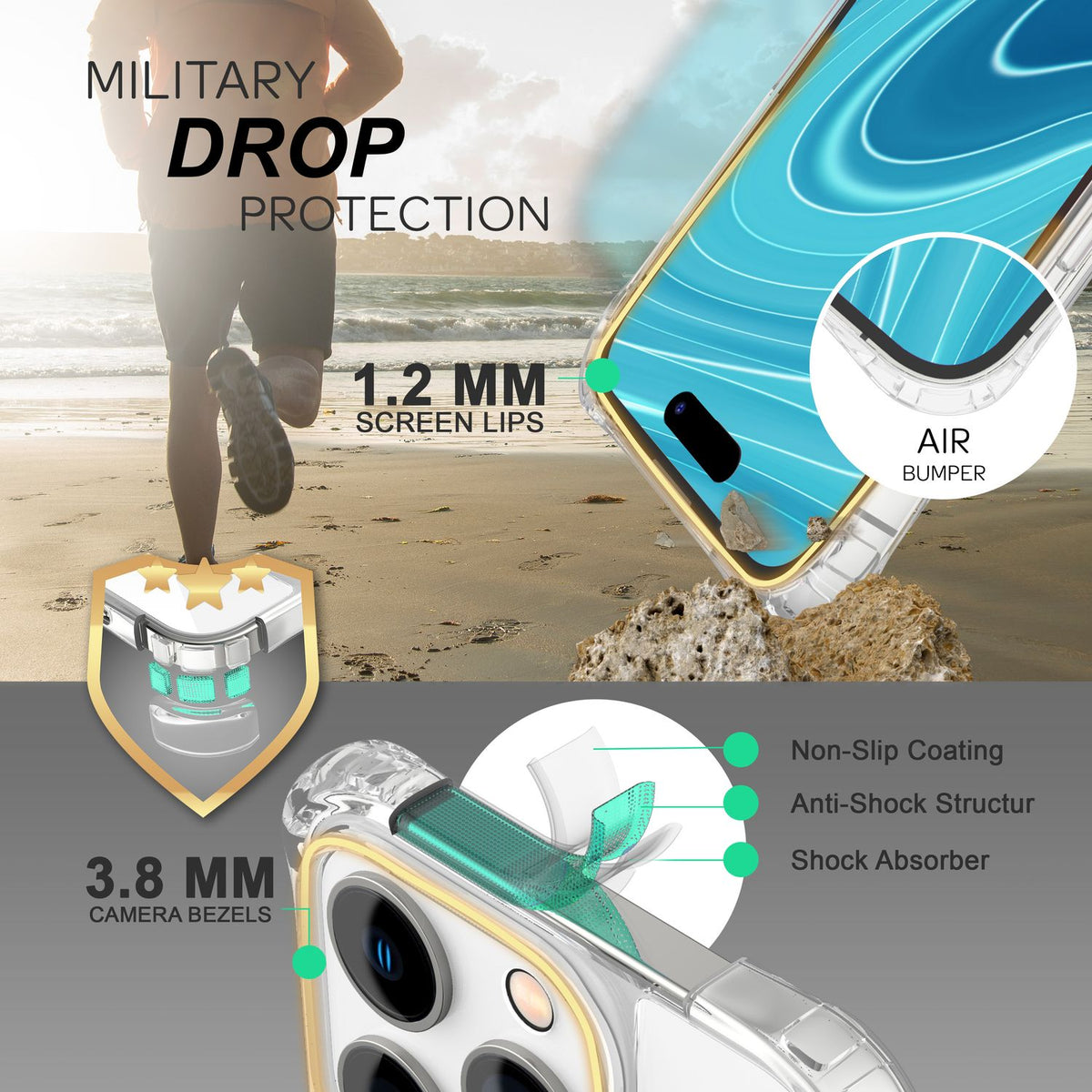 NALIA Handykette für iPhone 14 Pro Max – Transparentes Hybrid-Case & Band – HANGIT PRO (Anti-Gelb Rückseite & Verstellbar) – Marke aus Berlin