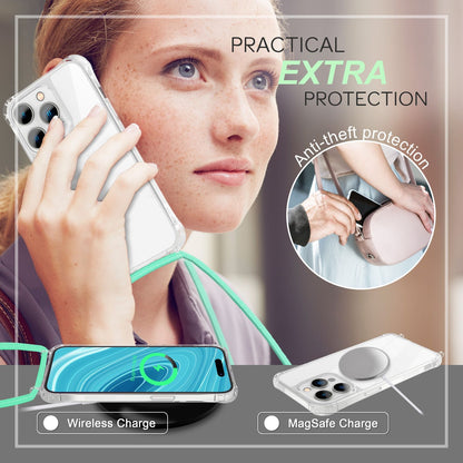 NALIA Handykette für iPhone 14 Pro Max – Transparentes Hybrid-Case & Band – HANGIT PRO (Anti-Gelb Rückseite & Verstellbar) – Marke aus Berlin