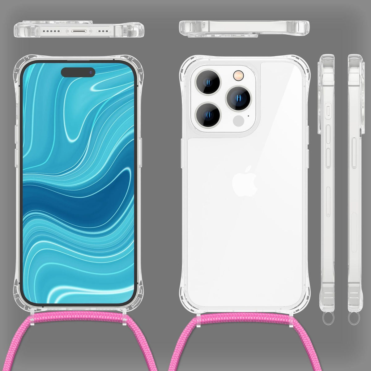 NALIA Handykette für iPhone 14 Pro Max – Transparentes Hybrid-Case & Band – HANGIT PRO (Anti-Gelb Rückseite & Verstellbar) – Marke aus Berlin