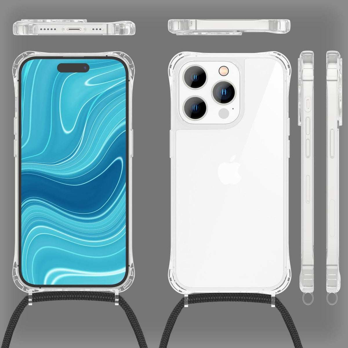 NALIA Handykette für iPhone 14 Pro Max – Transparentes Hybrid-Case & Band – HANGIT PRO (Anti-Gelb Rückseite & Verstellbar) – Marke aus Berlin