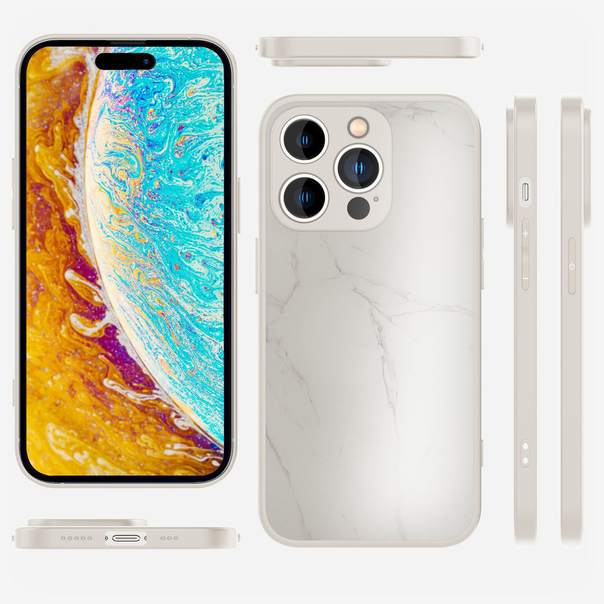 NALIA Marmor Glas Case für iPhone 14 Pro Max – Robustes 9H Echtglas – MARBELLE (Silikon Bumper & Grip) – Marke aus Berlin