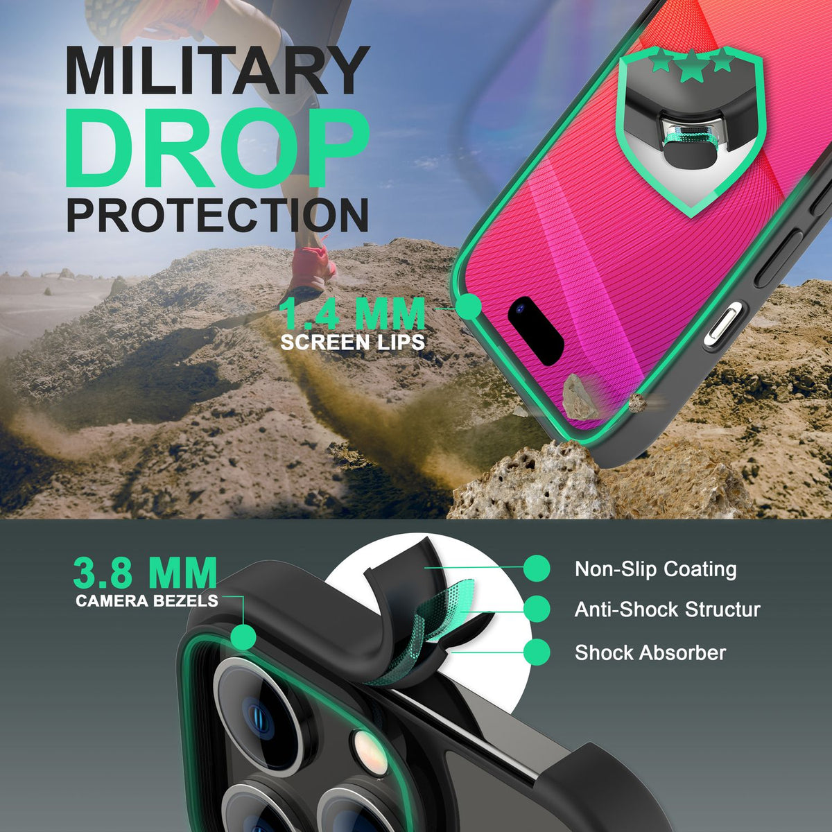 NALIA Matte Hülle für iPhone 14 Pro – Kein Vergilben & Anti-Fingerabdruck – SUMMIT (Semi-Transparent & Schwarzer Rahmen) – Marke aus Berlin