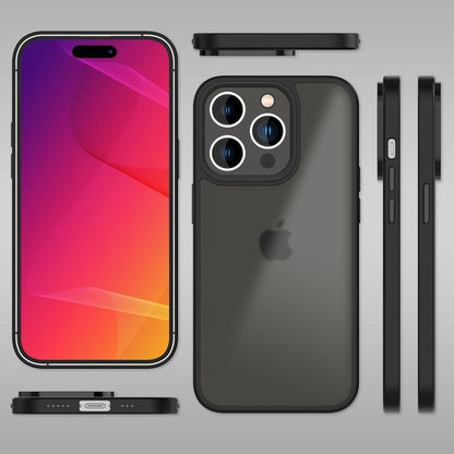 NALIA Matte Hülle für iPhone 14 Pro – Kein Vergilben & Anti-Fingerabdruck – SUMMIT (Semi-Transparent & Schwarzer Rahmen) – Marke aus Berlin