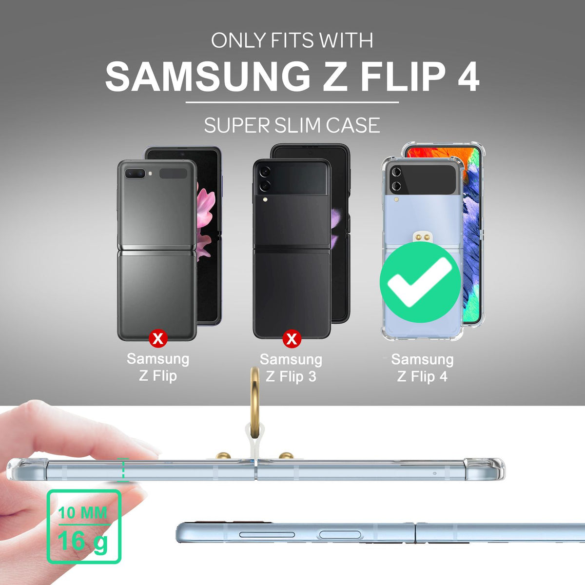 NALIA Klare Handyhülle mit Kette kompatibel mit Samsung Galaxy Z Flip4 Hülle, Transparente Schutzhülle mit Ring & Handy-Schnur zum Umhängen, Robuste Harte Rückseite & Silikon-Rand
