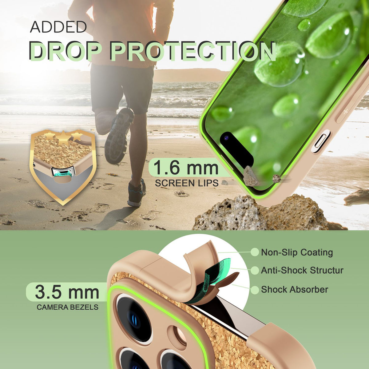 NALIA Schutzhülle mit Echt-Kork kompatibel mit iPhone 14 Pro Hülle, Natur-Kork Hellbraun Anti-Gelb Rutschfest Anti-Fingerabdruck, Harte Rückseite & Mattierter Silikon-Rand, Robuste Handyhülle Cover