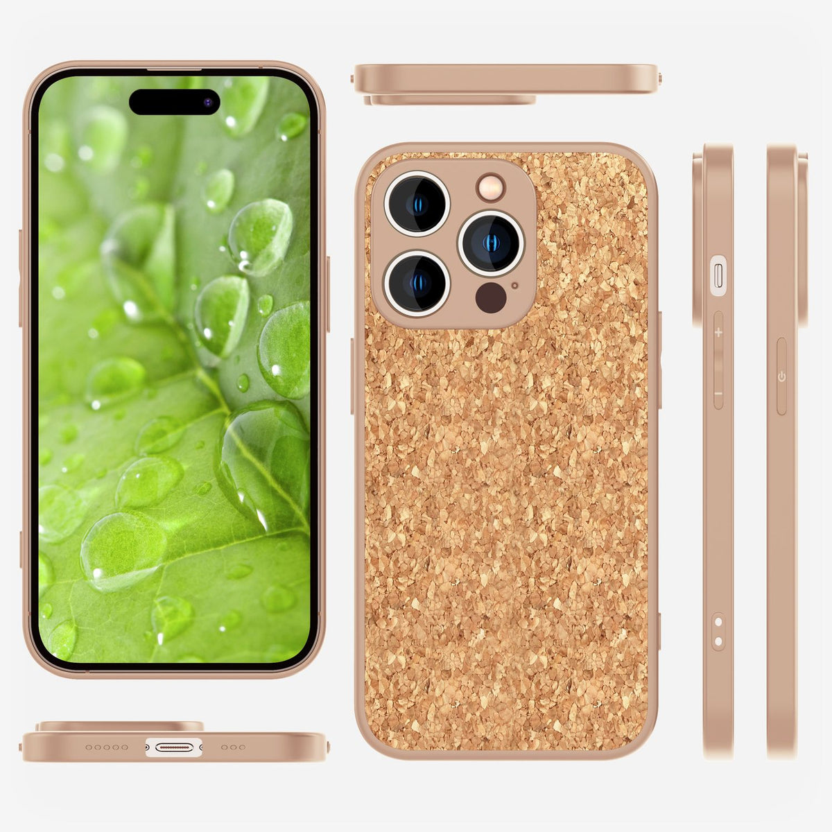 NALIA Schutzhülle mit Echt-Kork kompatibel mit iPhone 14 Pro Hülle, Natur-Kork Hellbraun Anti-Gelb Rutschfest Anti-Fingerabdruck, Harte Rückseite & Mattierter Silikon-Rand, Robuste Handyhülle Cover