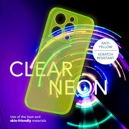 NALIA Neon Silikonhülle für iPhone 14 Pro Max – Knallige Signal-Farbe & Linsenschutz – VIBE (Transparentes Case) – Marke aus Berlin