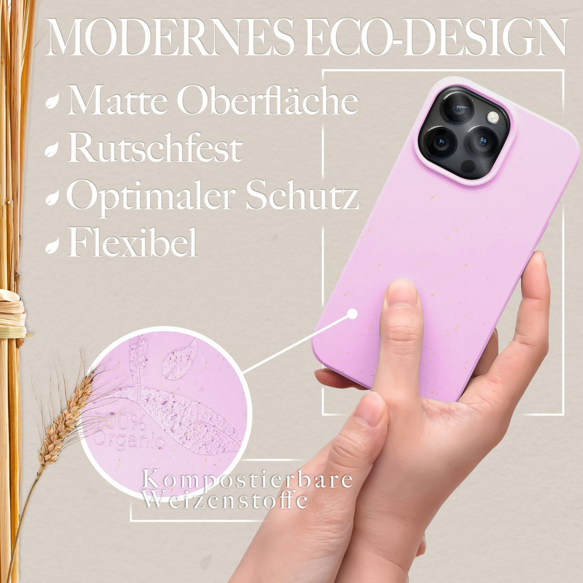 NALIA Handyhülle für iPhone 14 Pro Max – MagSafe kompatibel & Weizenstroh-Mix – ECOFIT (Pflanzenbasiert, Rutschfest & Matt) – Marke aus Berlin