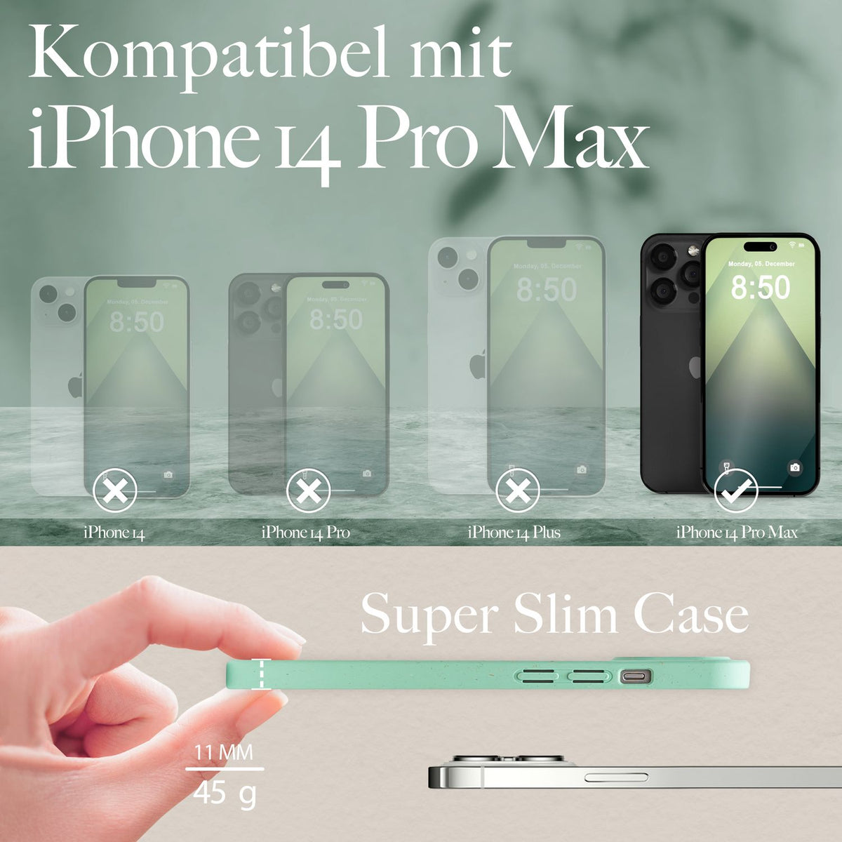 NALIA Handyhülle für iPhone 14 Pro Max – MagSafe kompatibel & Weizenstroh-Mix – ECOFIT (Pflanzenbasiert, Rutschfest & Matt) – Marke aus Berlin