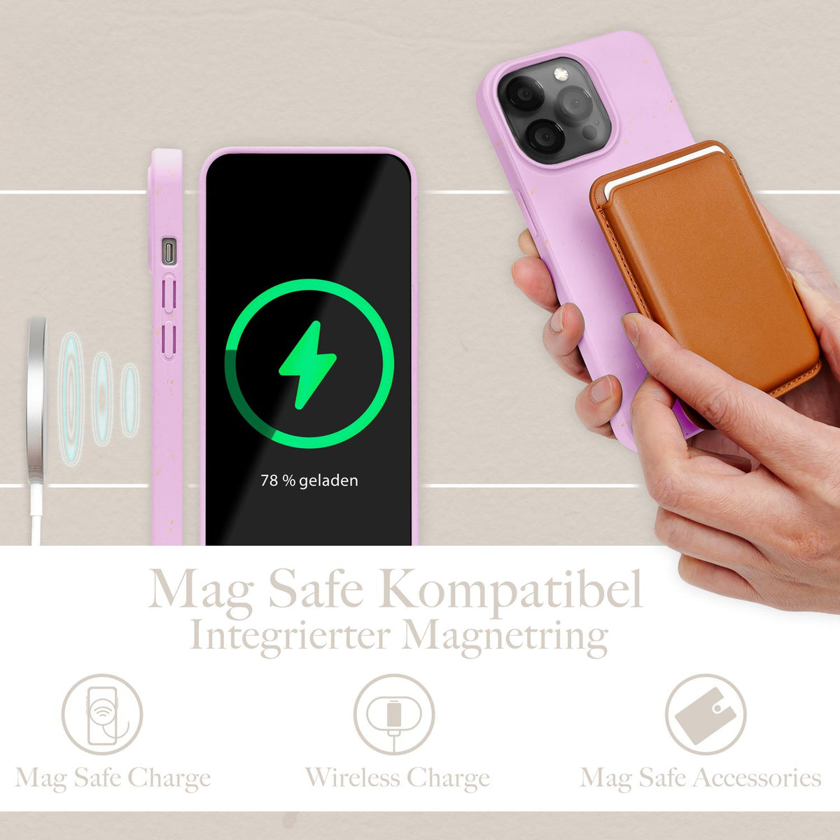 NALIA Handyhülle für iPhone 14 Pro Max – MagSafe kompatibel & Weizenstroh-Mix – ECOFIT (Pflanzenbasiert, Rutschfest & Matt) – Marke aus Berlin