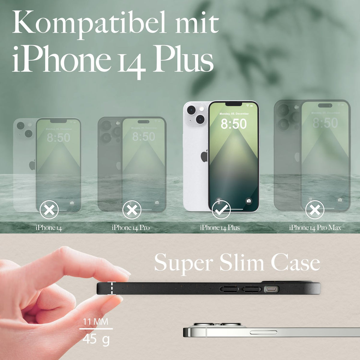 NALIA Handyhülle für iPhone 14 Plus – Weizenstroh Case (Pflanzenbasiert) – BIOVERA – Matt & Stoßfest (Vegan) – Marke aus Berlin