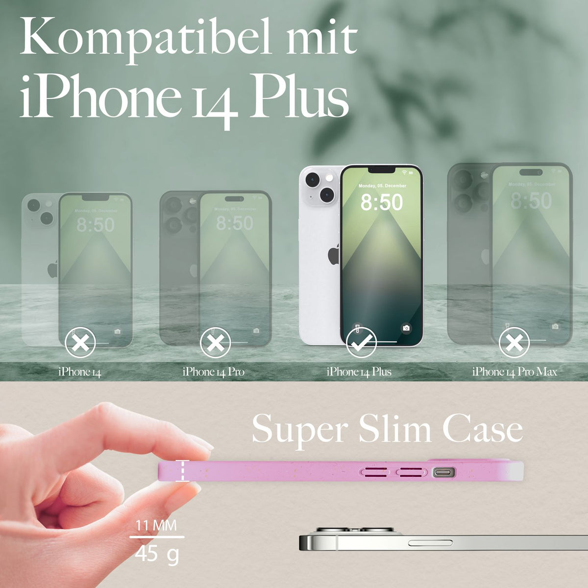 NALIA Handyhülle für iPhone 14 Plus – Weizenstroh Case (Pflanzenbasiert) – BIOVERA – Matt & Stoßfest (Vegan) – Marke aus Berlin