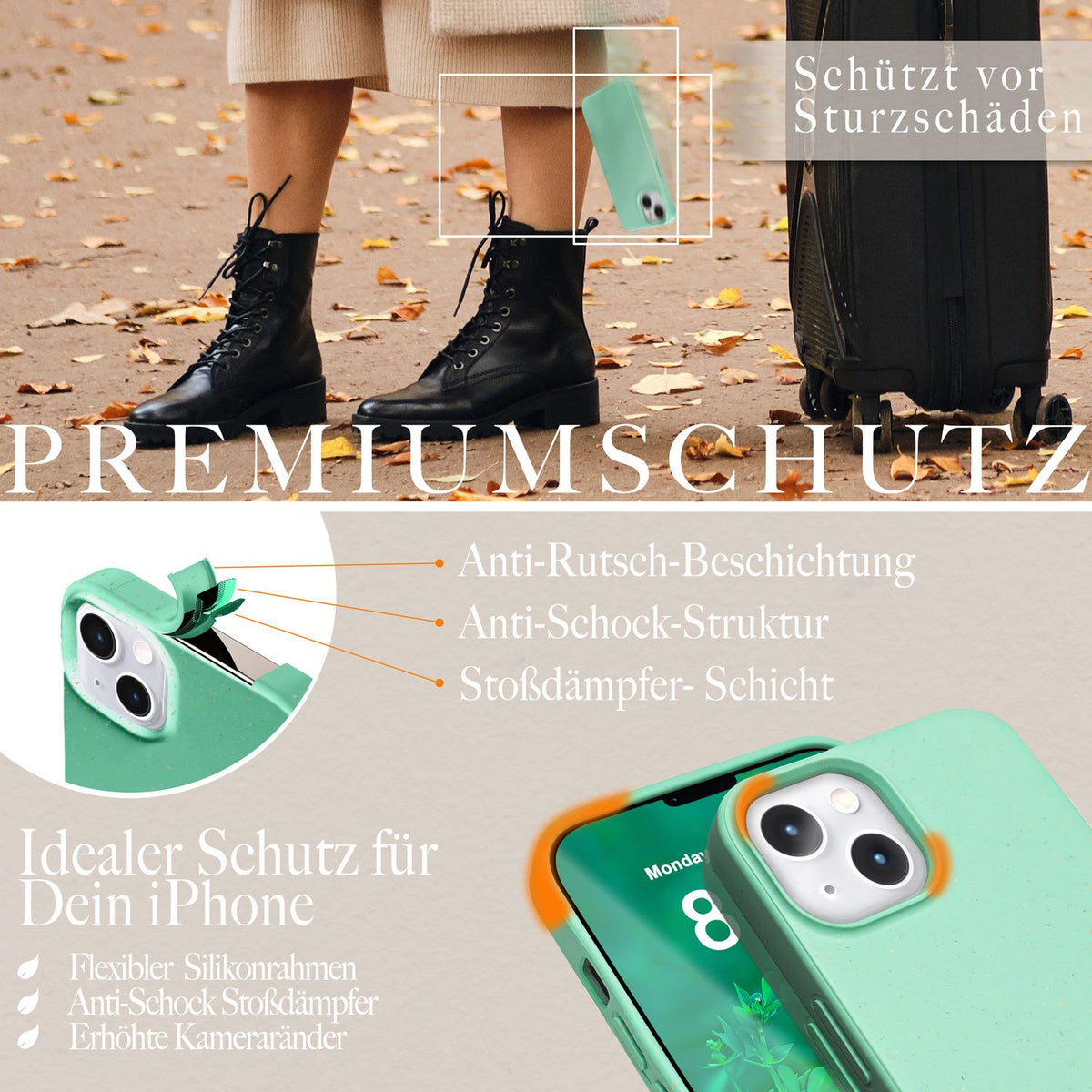 NALIA Handyhülle für iPhone 14 Plus – Weizenstroh Case (Pflanzenbasiert) – BIOVERA – Matt & Stoßfest (Vegan) – Marke aus Berlin