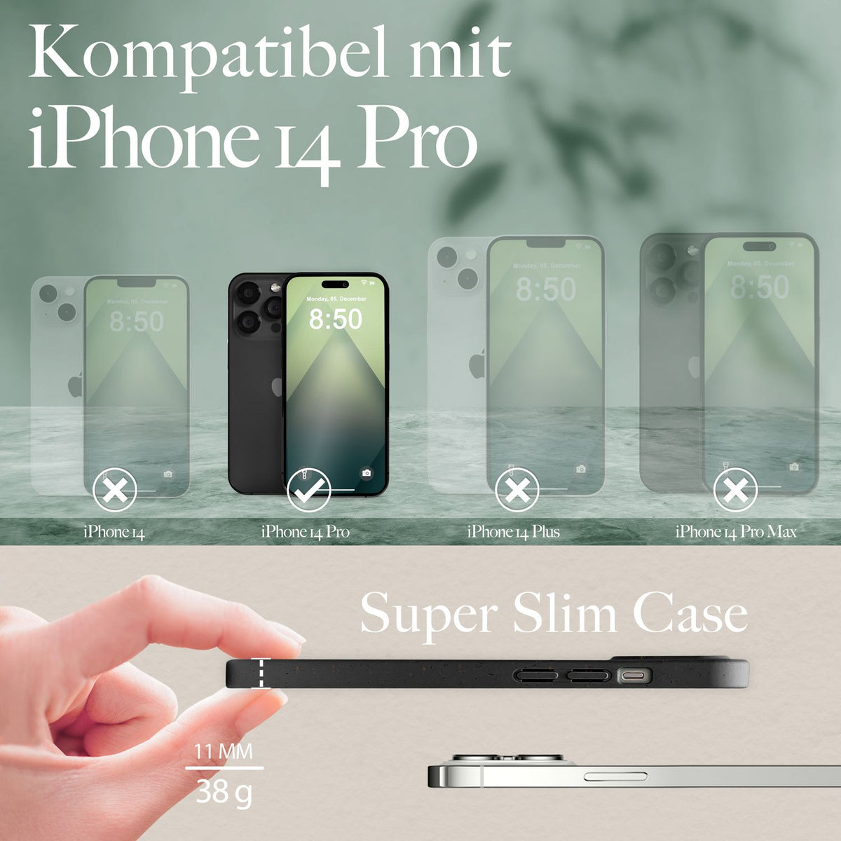 NALIA Handyhülle für iPhone 14 Pro – Weizenstroh Case (Pflanzenbasiert) – BIOVERA – Matt & Stoßfest (Vegan) – Marke aus Berlin