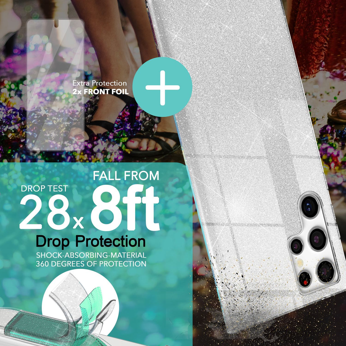 NALIA Glitzerhülle für Samsung Galaxy S23 Ultra – Funkelnder Glitzer-Look & Grip – SHINEPOP (Silikon Case) – Marke aus Berlin