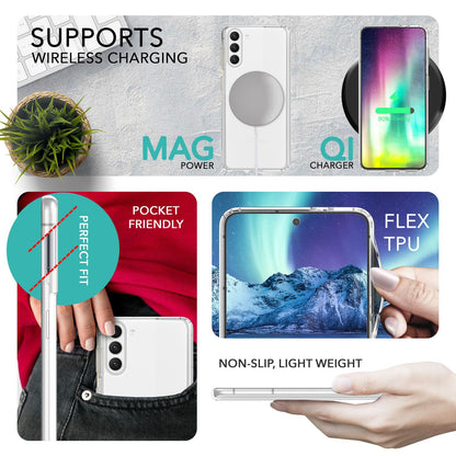 NALIA Transparente Hülle für Samsung Galaxy S23 – Anti-Gelb & Stoßfest – BLYSS (Rückseite in Glas-Optik) – Marke aus Berlin