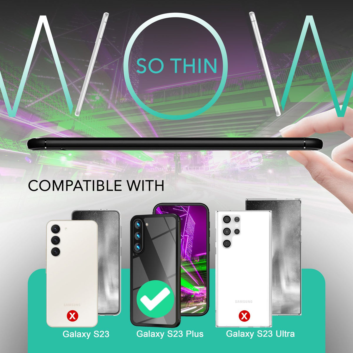 NALIA Handyhülle für Samsung Galaxy S23 Plus – Transparentes Hardcase & Schwarzer Bumper – PROVA (Vergilbungsfrei & Stoßfest) – Marke aus Berlin
